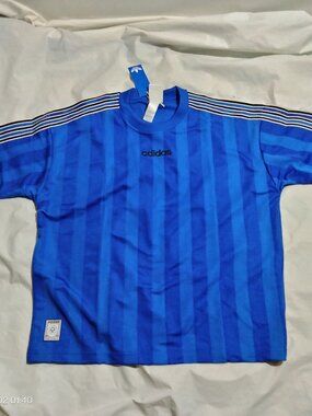 Adidas Originals 90s Jersey Mens L Blue Striped Soccer JX3069 Retro Oversized